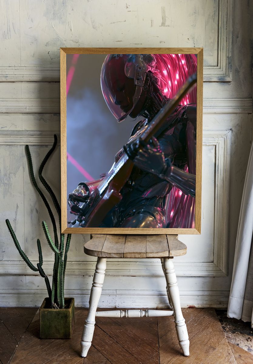 Cyberpunk Guitarist Digital Art Poster. — room view 1