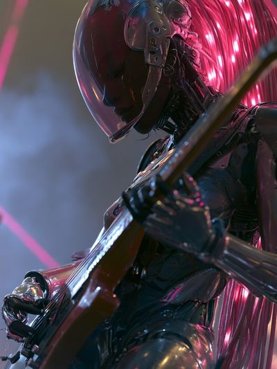 Cyberpunk Guitarist Digital Art Poster. poster print