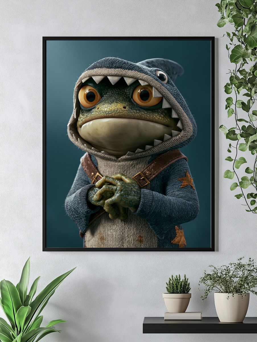 Knitted Frog Character Illustration Poster. — room view 4
