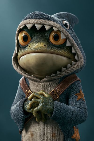 Knitted Frog Character Illustration Poster. poster print