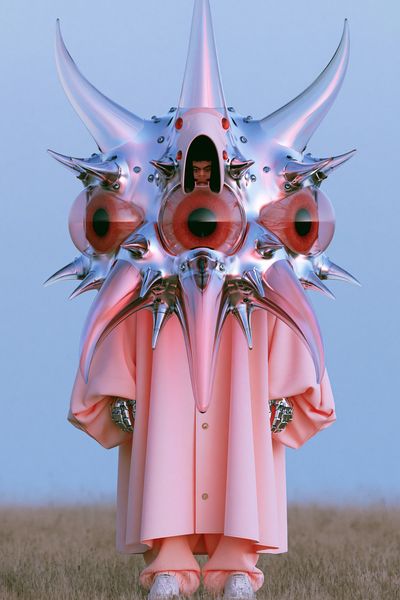 Surreal Chrome Mask Portrait Print. poster