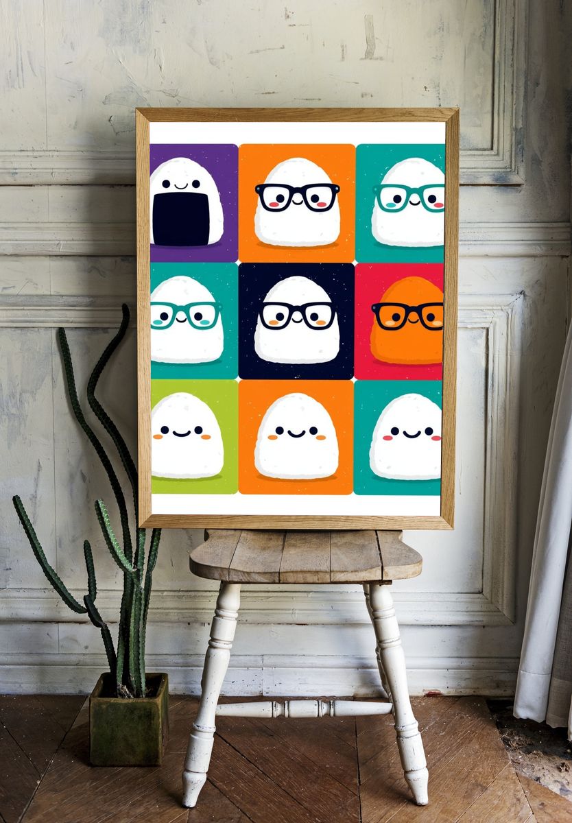 Cute Ghost Grid Illustration Poster. — room view 1