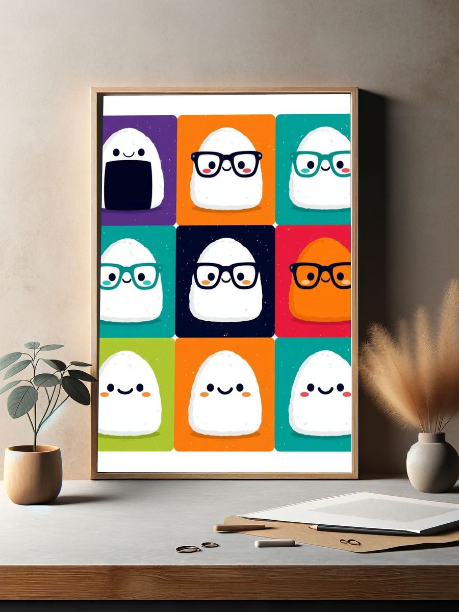 Cute Ghost Grid Illustration Poster. — room view 2