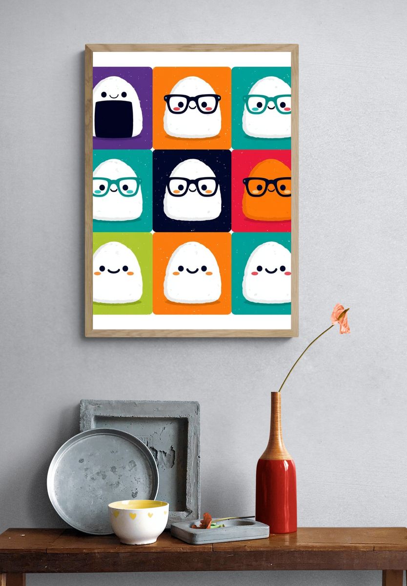 Cute Ghost Grid Illustration Poster. — room view 3