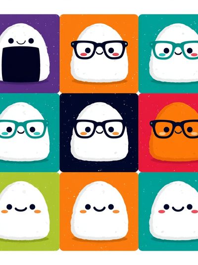 Cute Ghost Grid Illustration Poster.