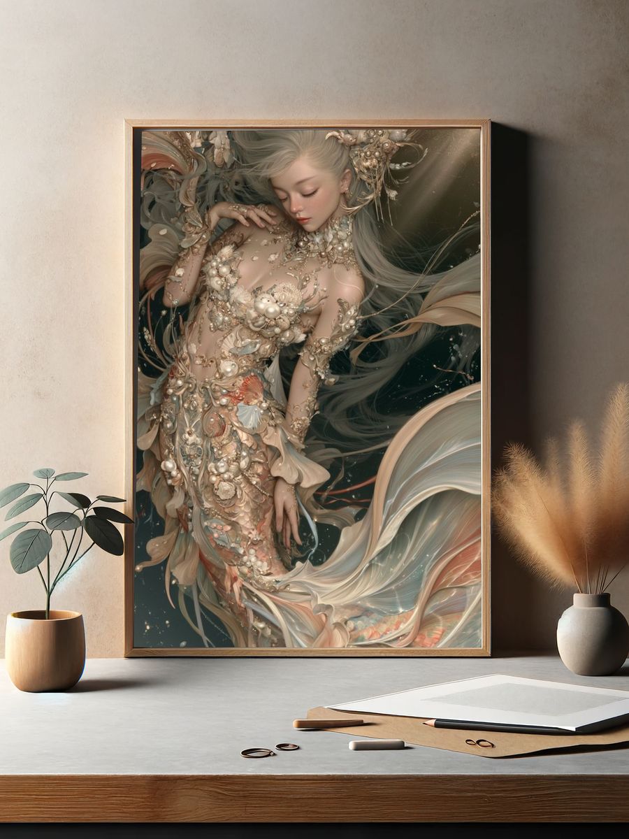 Dreamy Mermaid Portrait Print. — room view 2