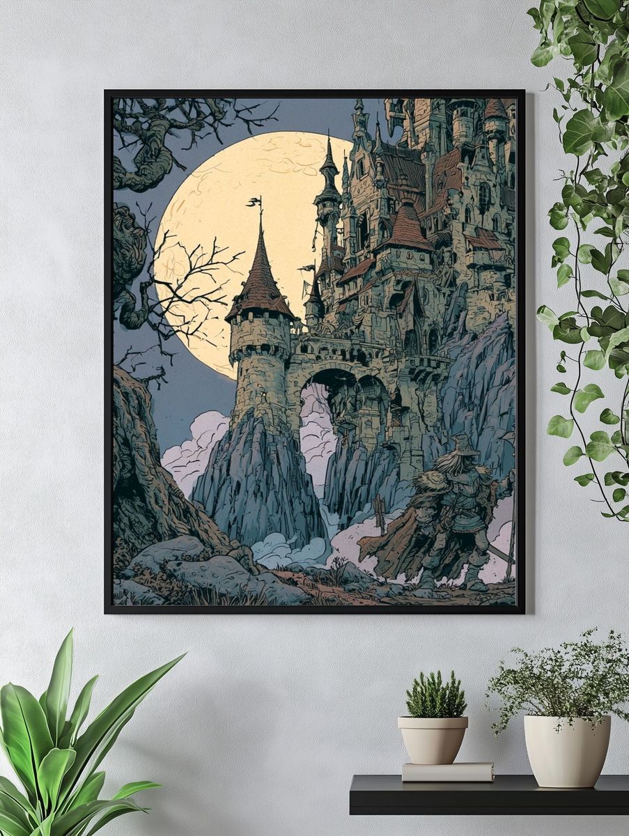 Moonlit Castle Fantasy Illustration Poster. — room view 4