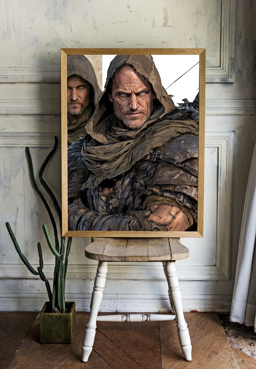 Hooded Warrior Portrait Print. — room view 1