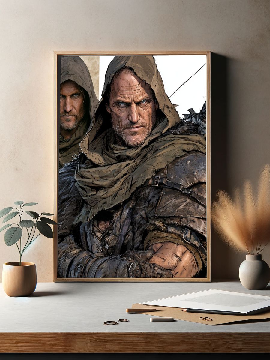 Hooded Warrior Portrait Print. — room view 2