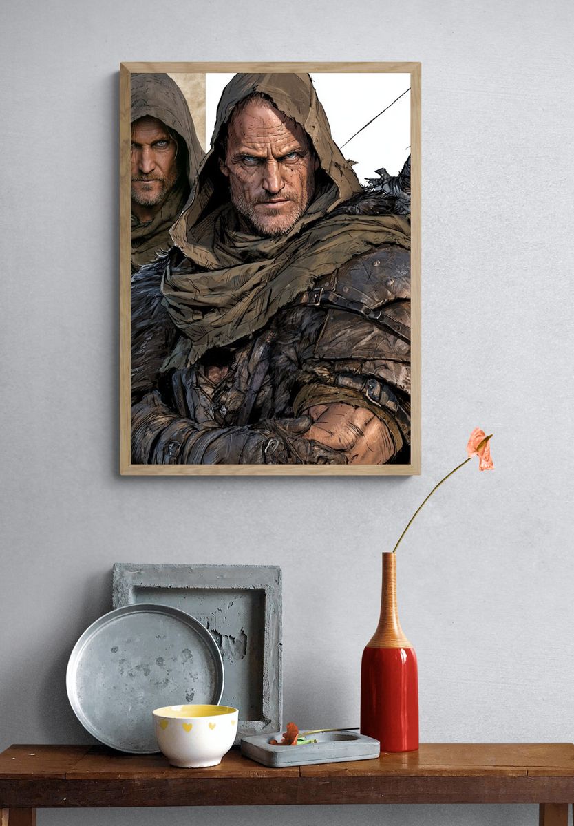 Hooded Warrior Portrait Print. — room view 3