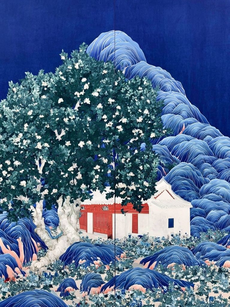 Blue Mountain Village Illustration Poster. poster — illustration art