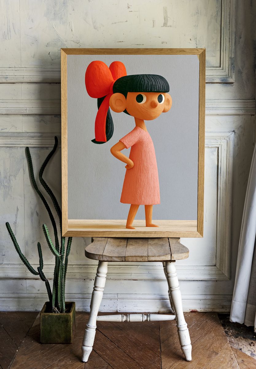 Girl with Red Bow Illustration Poster. — room view 1
