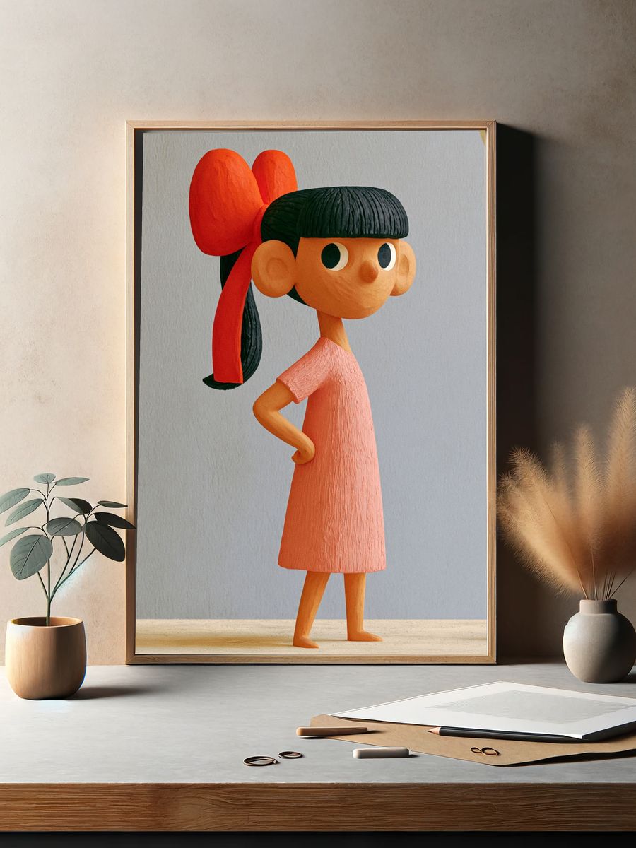 Girl with Red Bow Illustration Poster. — room view 2