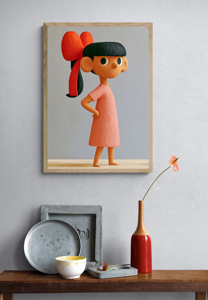 Girl with Red Bow Illustration Poster. — room view 3