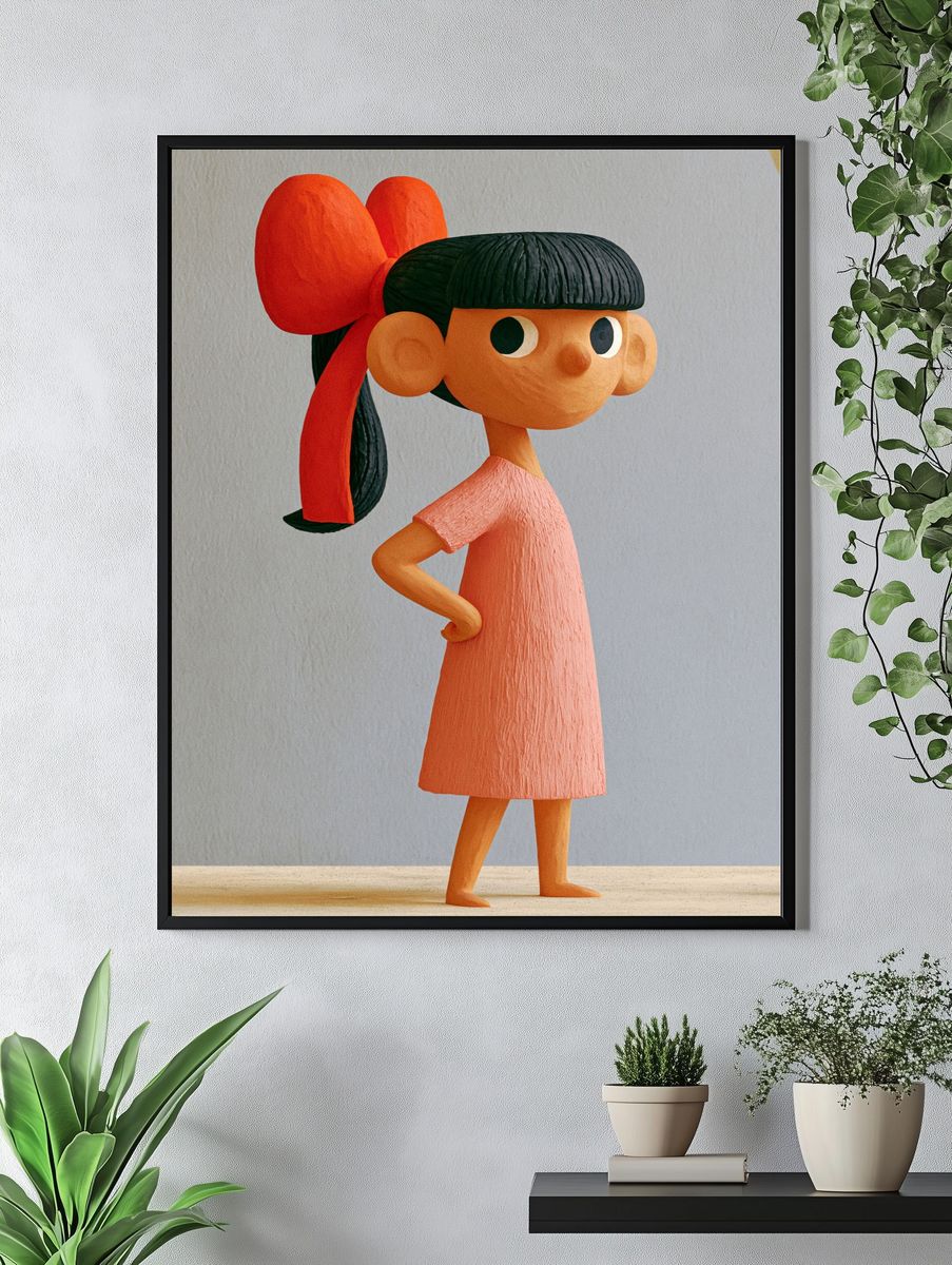 Girl with Red Bow Illustration Poster. — room view 4