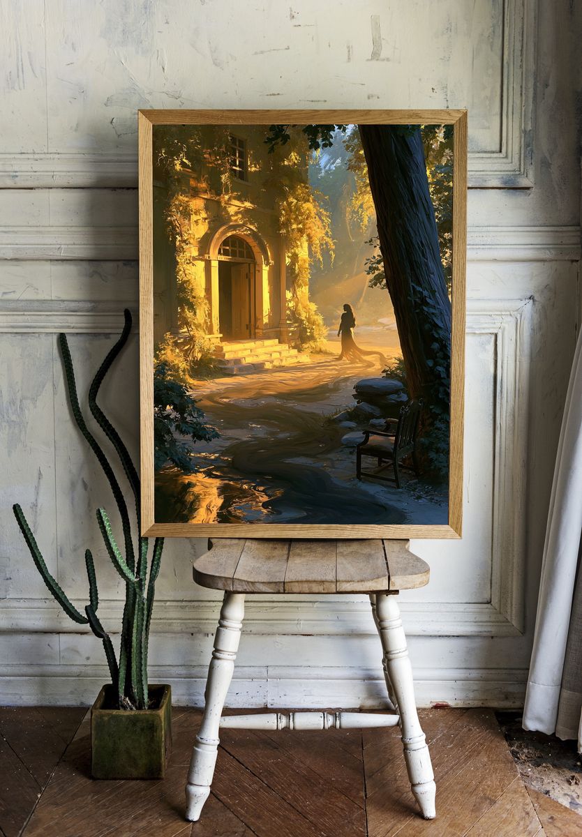 Golden Forest Courtyard Illustration Poster. room preview