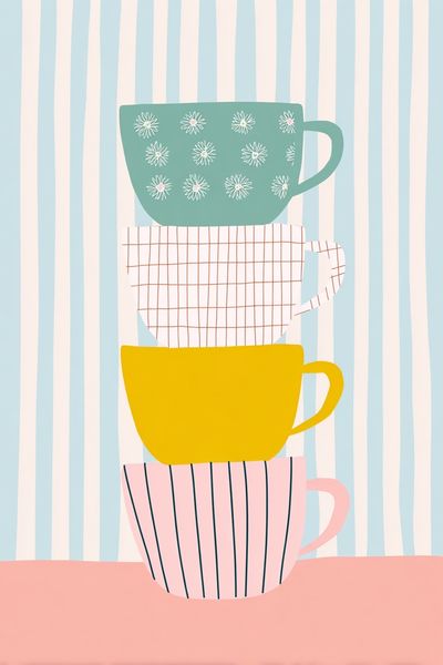 Stacked Teacups Illustration Poster. poster print