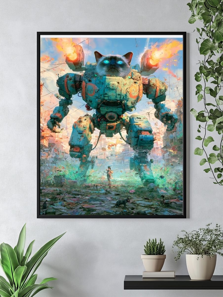 Giant Cat Mech Digital Art Poster. — room view 4