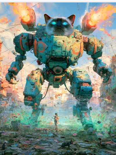 Giant Cat Mech Digital Art Poster.