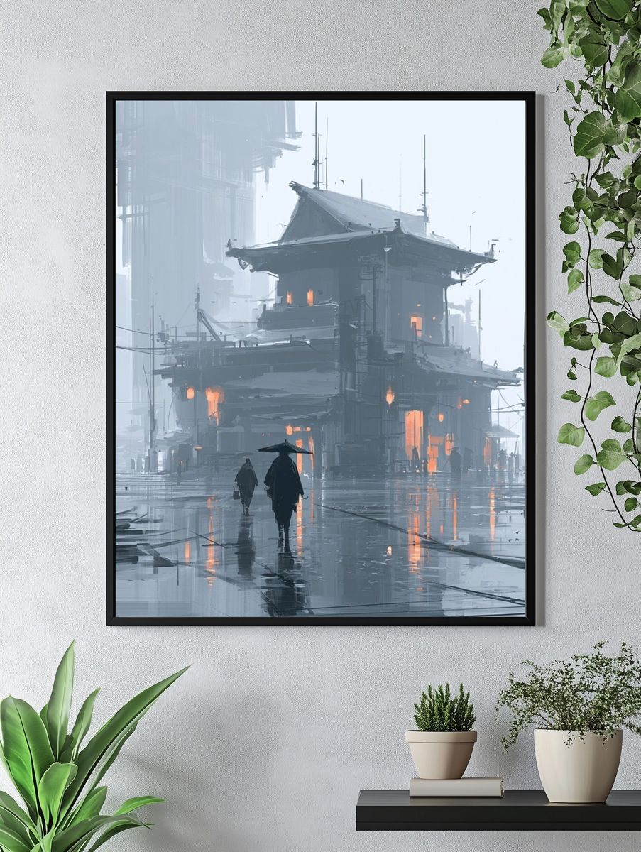 Foggy Cyberpunk Street — Illustration Print. — room view 4