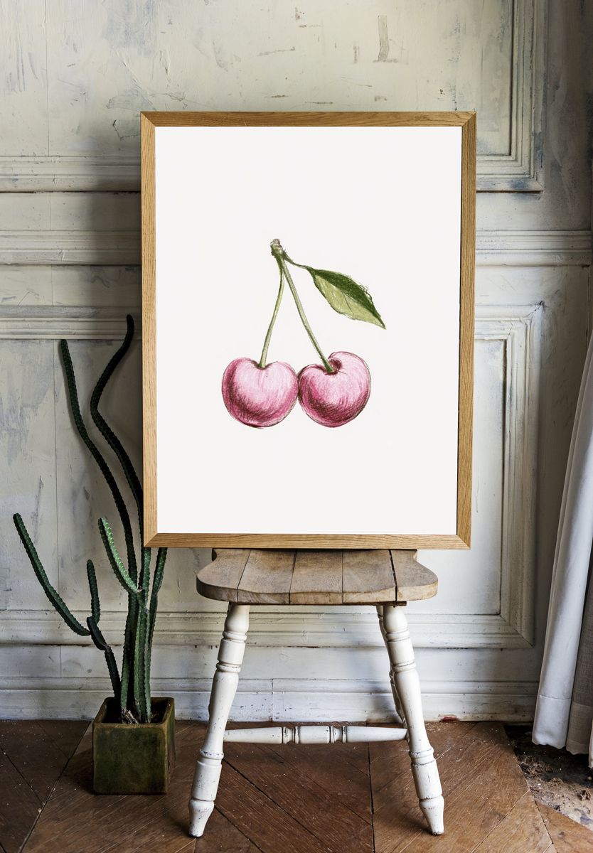 Cherry Sketch Illustration Poster. — room view 1