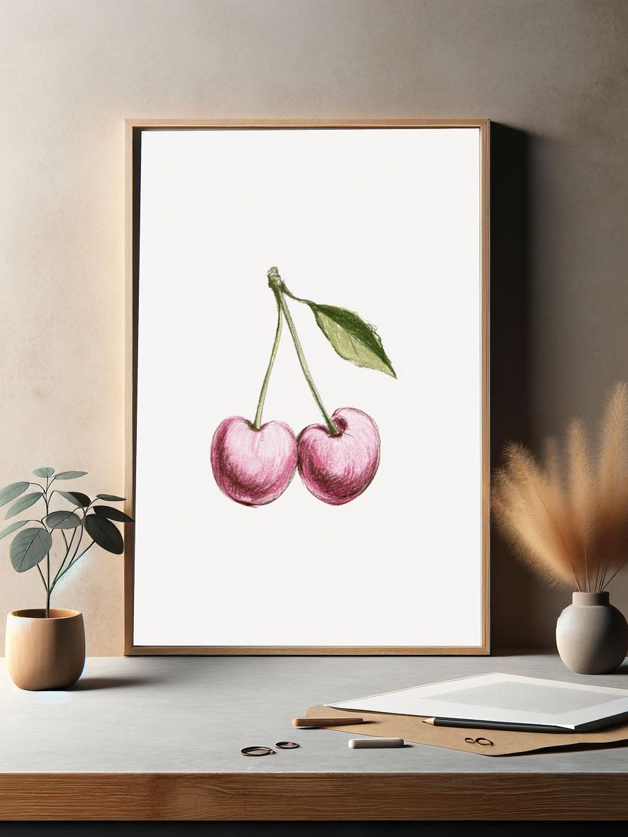 Cherry Sketch Illustration Poster. — room view 2