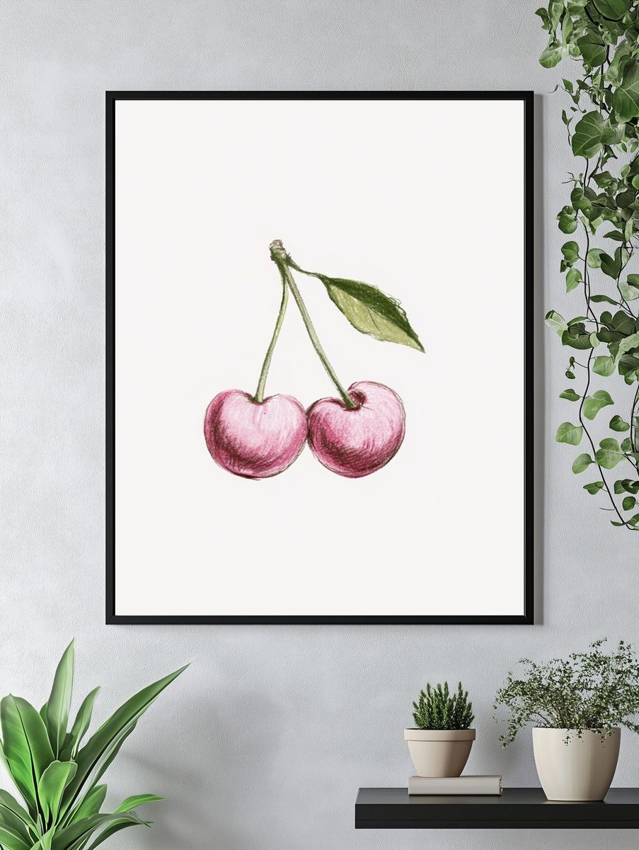 Cherry Sketch Illustration Poster. — room view 4