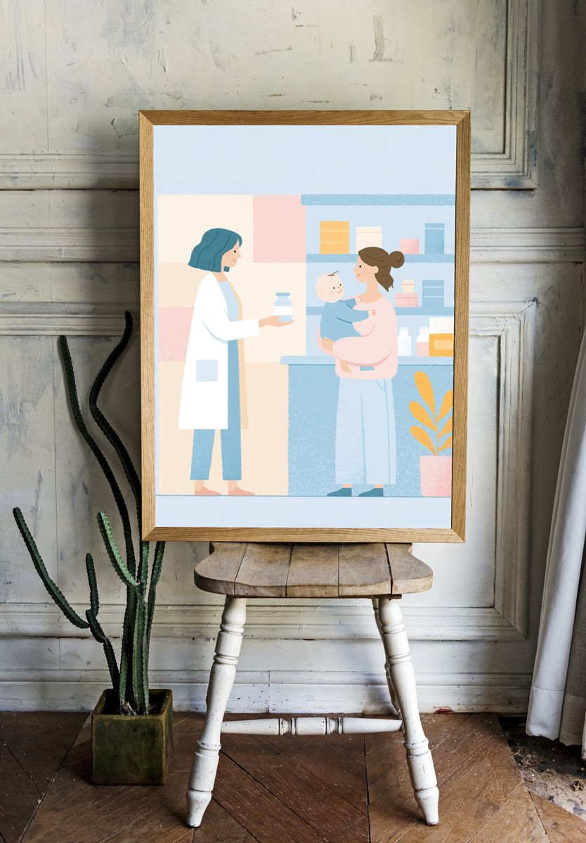 Mother and Child Pharmacy Illustration Poster. — room view 1