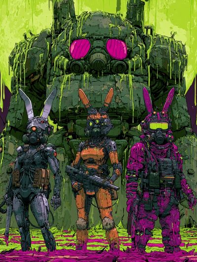Neon Mecha Bunnies Sci-Fi Poster. poster