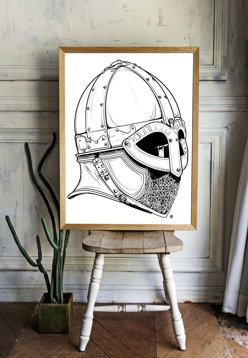 Viking Helmet Line Art Poster. — room view 1