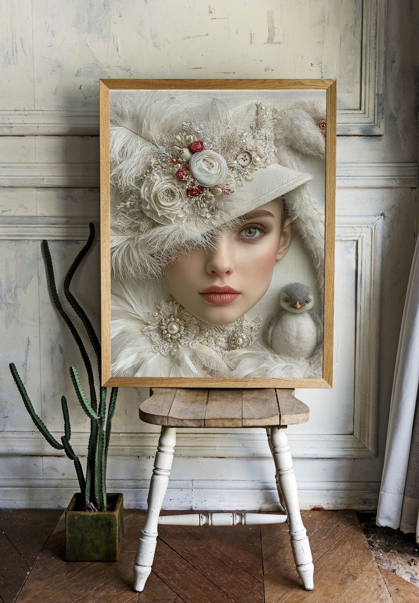 Surreal Bird Portrait Print. — room view 1