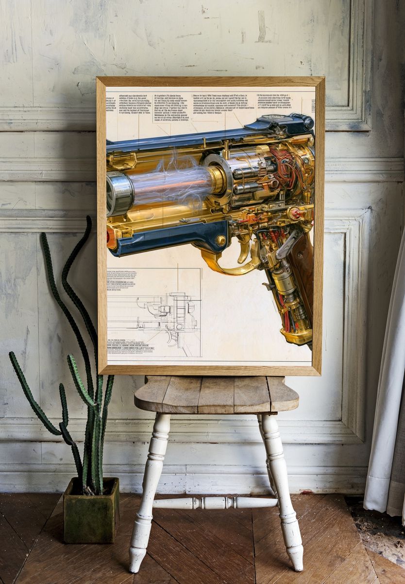 Steampunk Ray Gun Illustration Poster. room preview