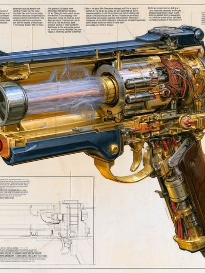 Steampunk Ray Gun Illustration Poster.