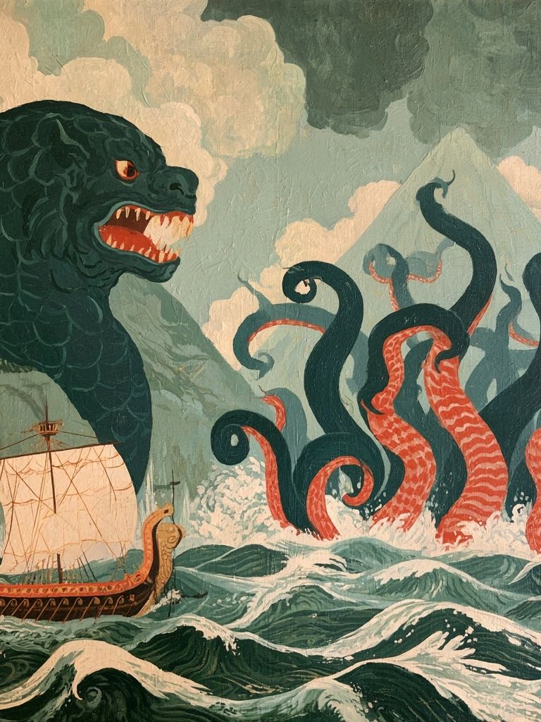 Sea Serpent Voyage Illustration Poster. poster — illustration art