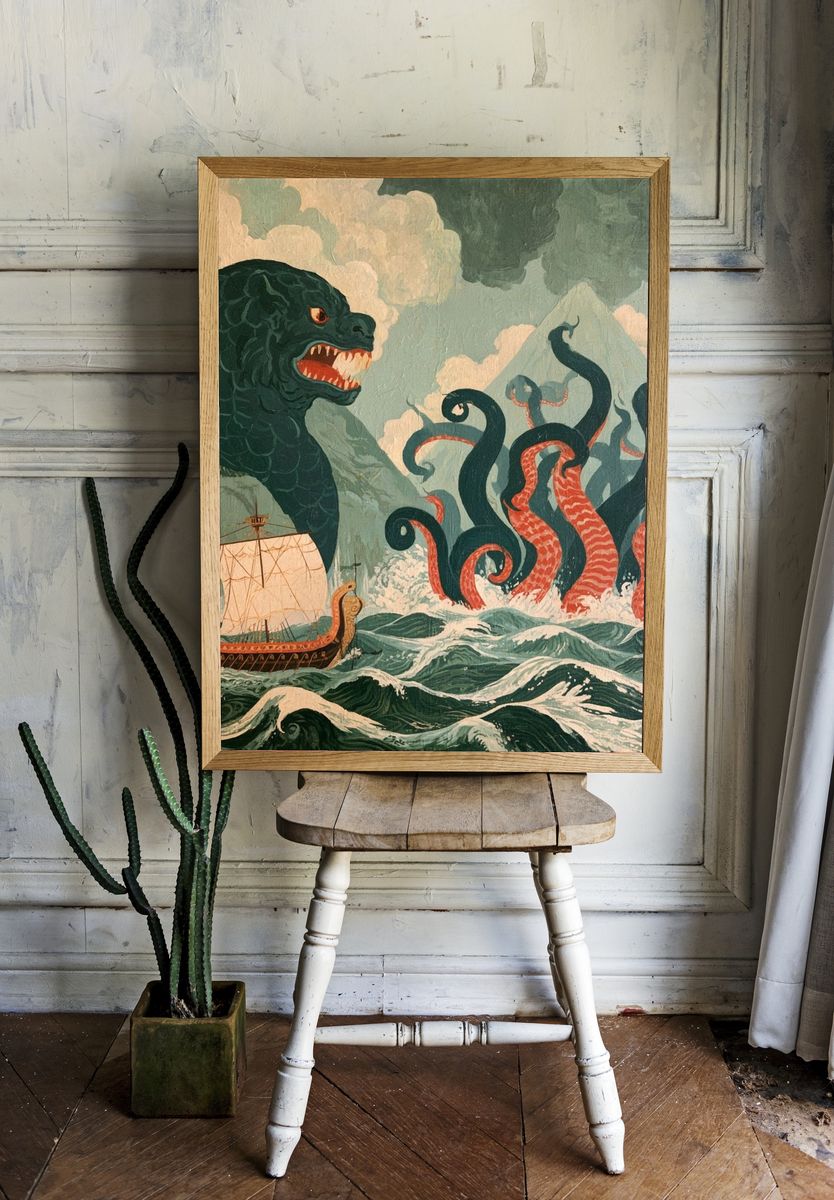Sea Serpent Voyage Illustration Poster. — room view 1