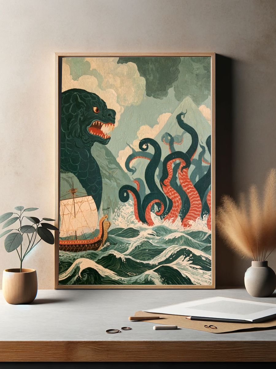 Sea Serpent Voyage Illustration Poster. — room view 2