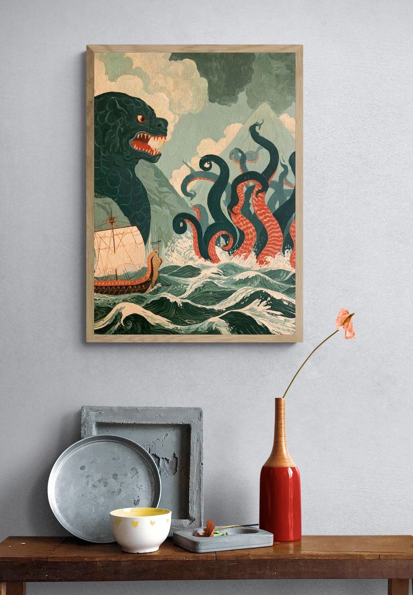 Sea Serpent Voyage Illustration Poster. — room view 3