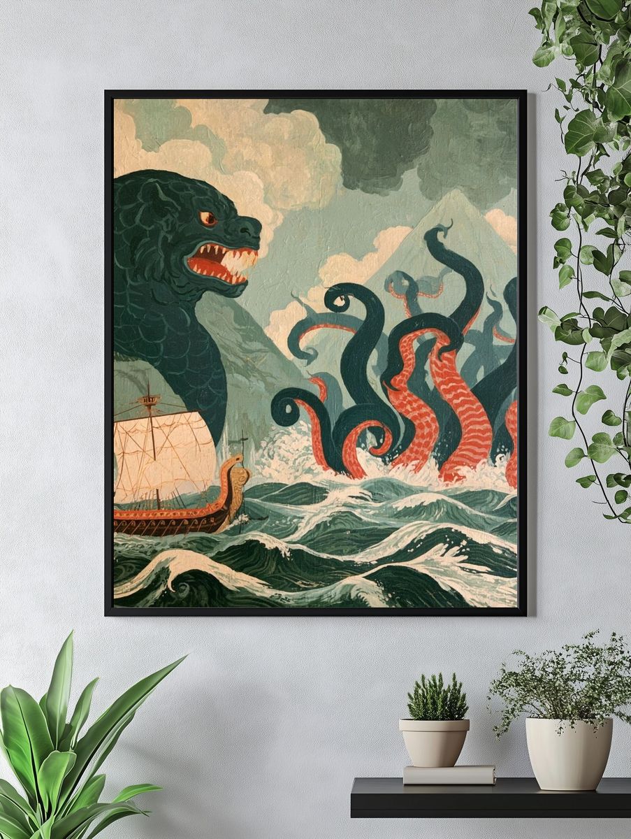 Sea Serpent Voyage Illustration Poster. — room view 4