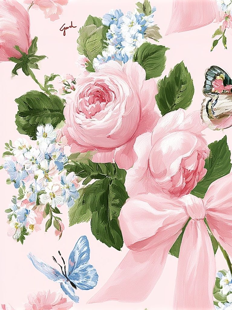 Pink Floral Butterfly Illustration Poster. poster — illustration art