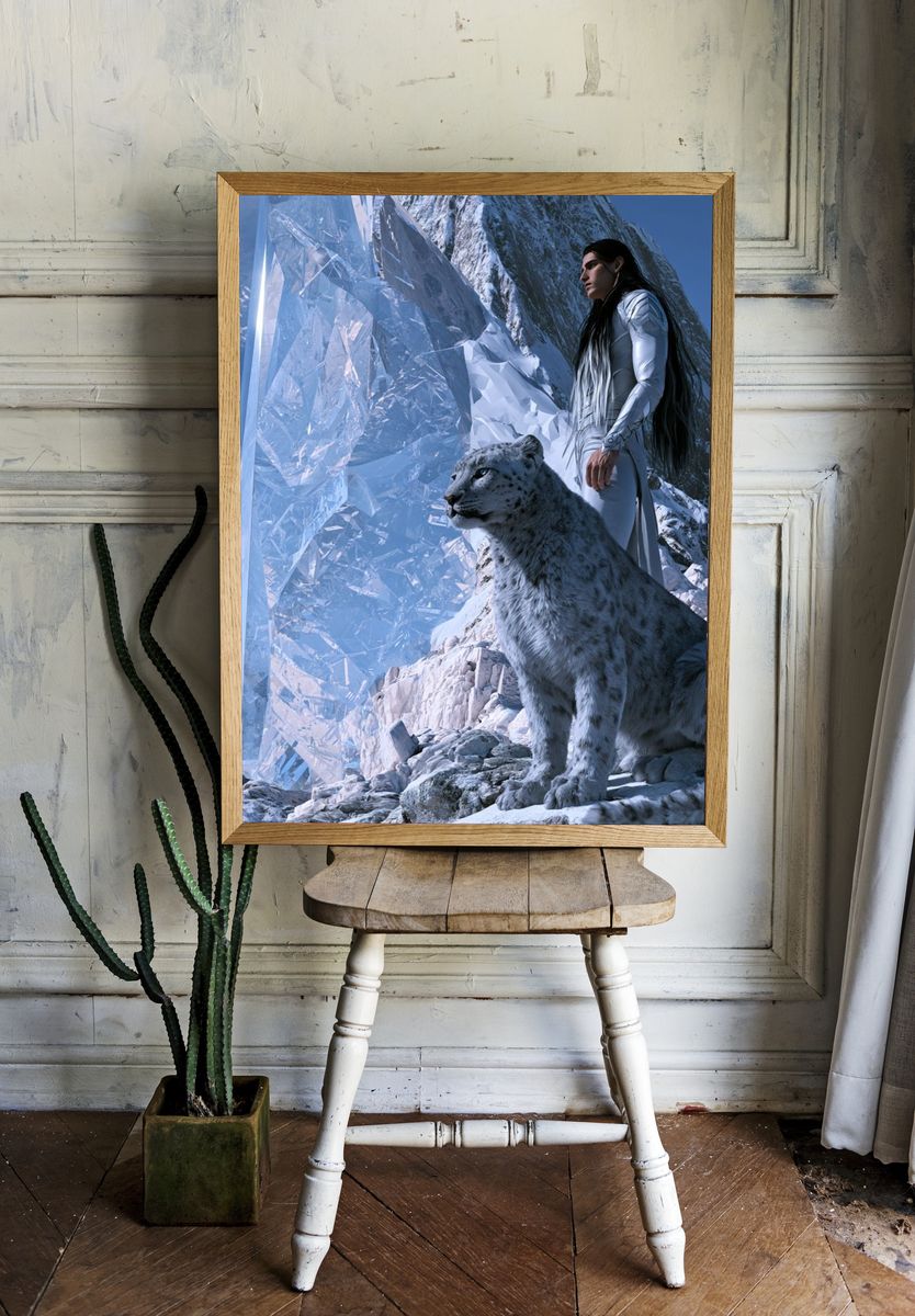 Snow Leopard and Crystal Mountain Print. — room view 1