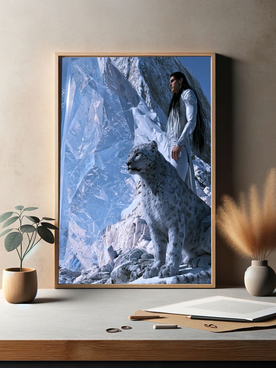 Snow Leopard and Crystal Mountain Print. — room view 2