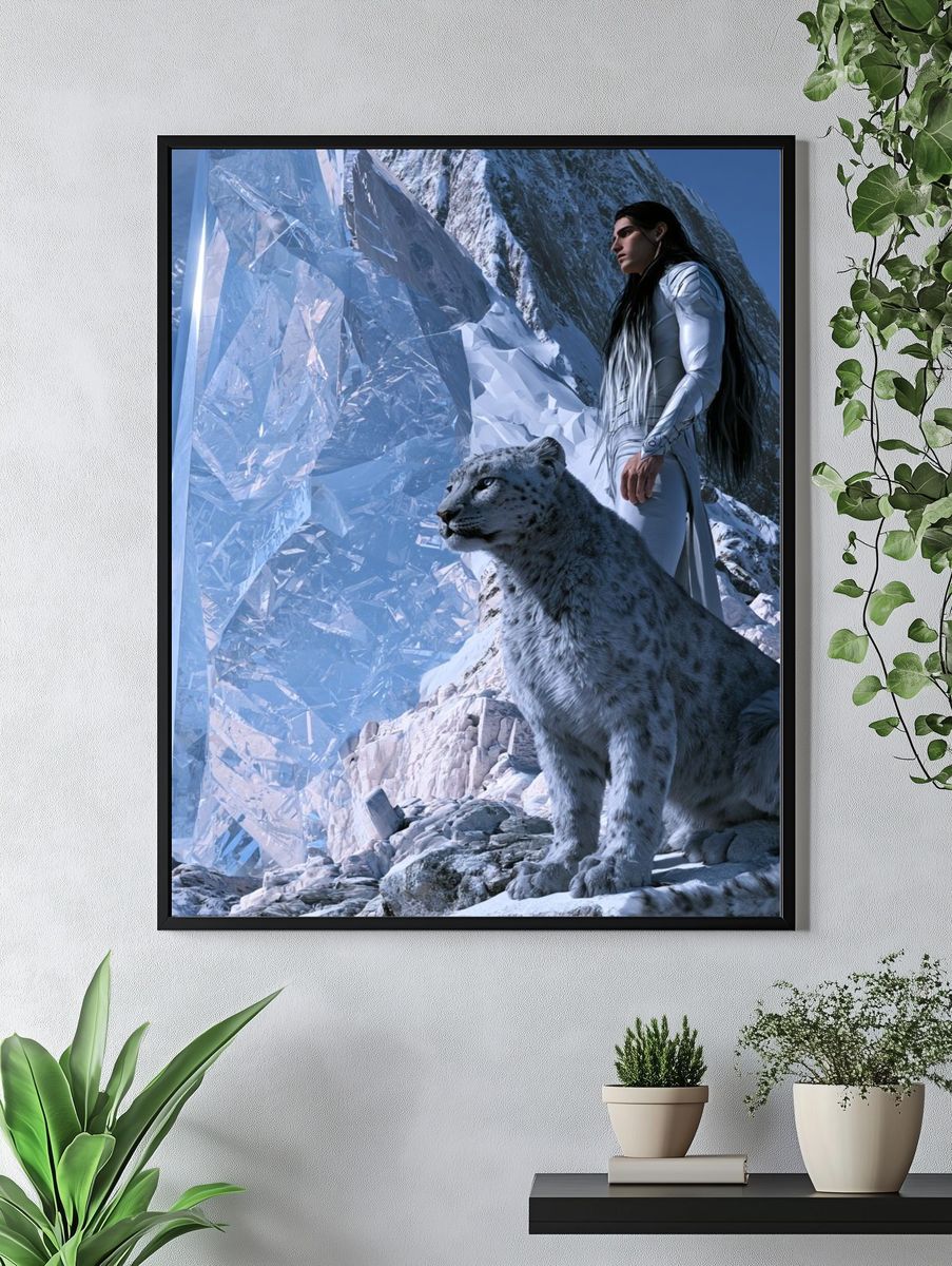 Snow Leopard and Crystal Mountain Print. — room view 4