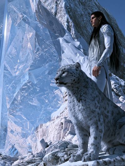 Snow Leopard and Crystal Mountain Print.