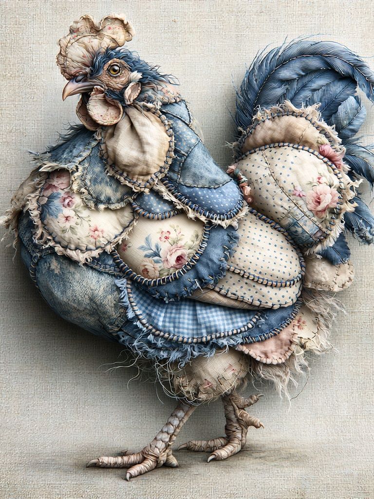 Patchwork Rooster Illustration Poster. poster detail