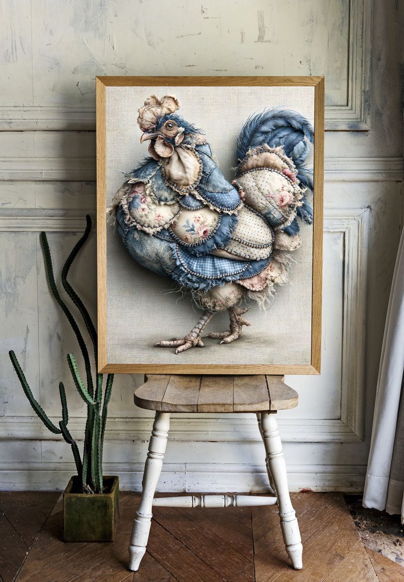 Patchwork Rooster Illustration Poster. room preview