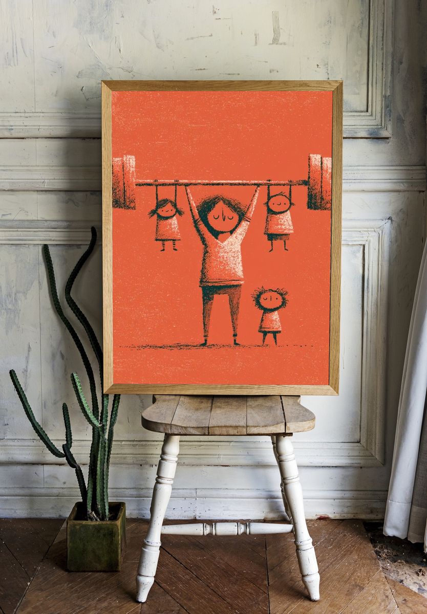 Family Weightlifting Illustration Poster. — room view 1