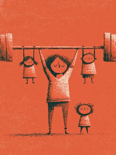 Family Weightlifting Illustration Poster. poster