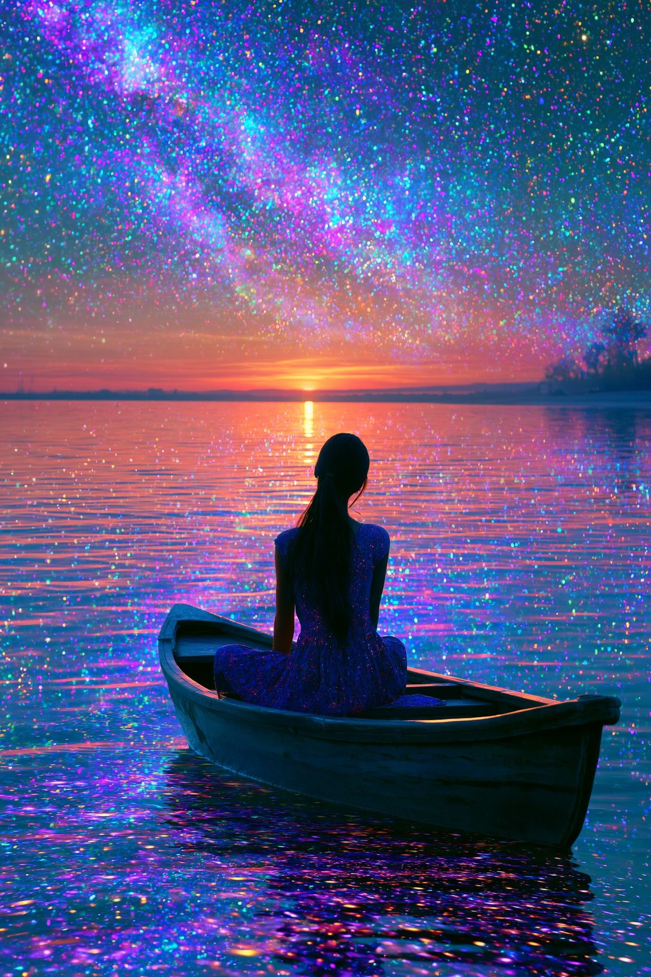 Dreamy Lake Sunset Illustration Poster. poster detail