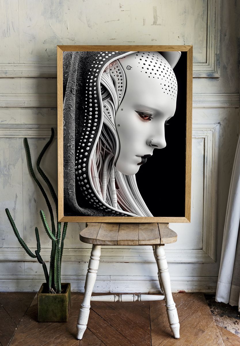 Cybernetic Woman Portrait Print. room preview