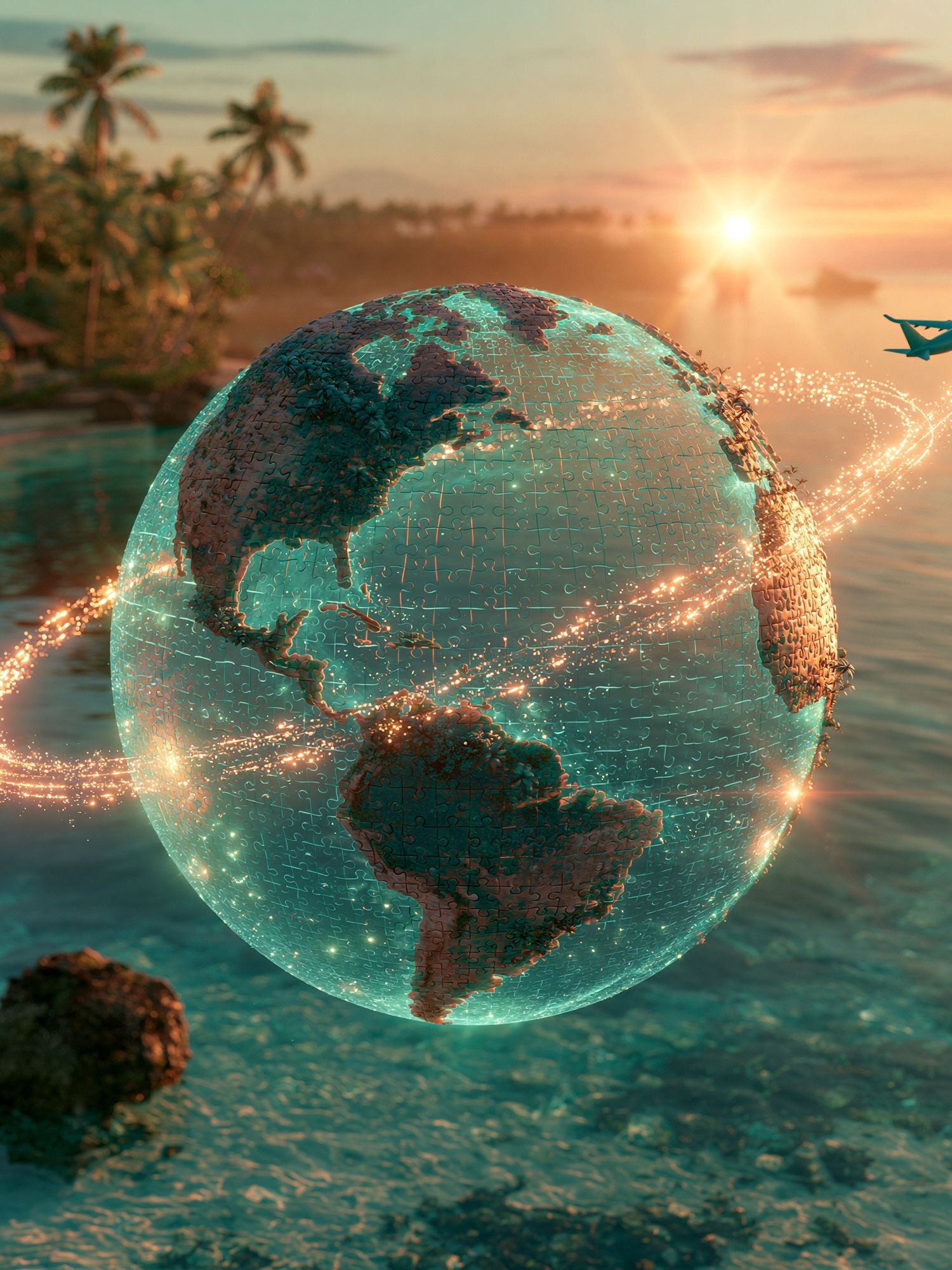 Tropical Globe Flight Illustration Poster. poster — illustration art